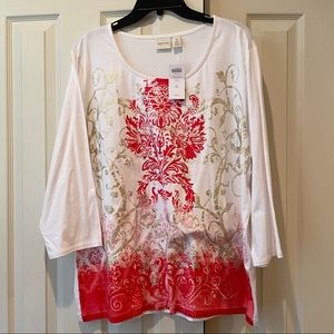 NWT - Chico’s Zenergy white pink gold 3/5 sleeve